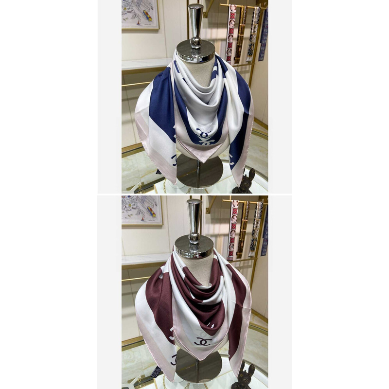 Ch*el square scarf in blue/burgundy