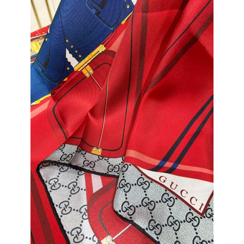 G*u*i flora print silk scarf in red and grey