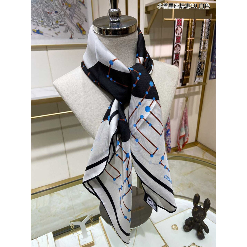 Ch*el square scarf silk twill white