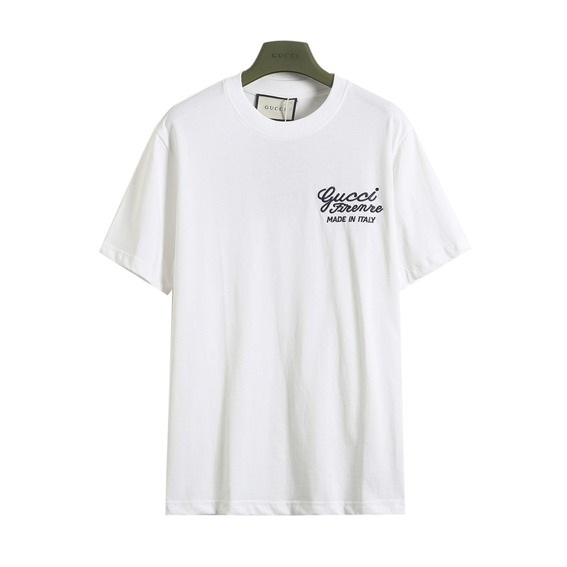 G*u*i men\''s white cotton jersey t-shirt with embroidery