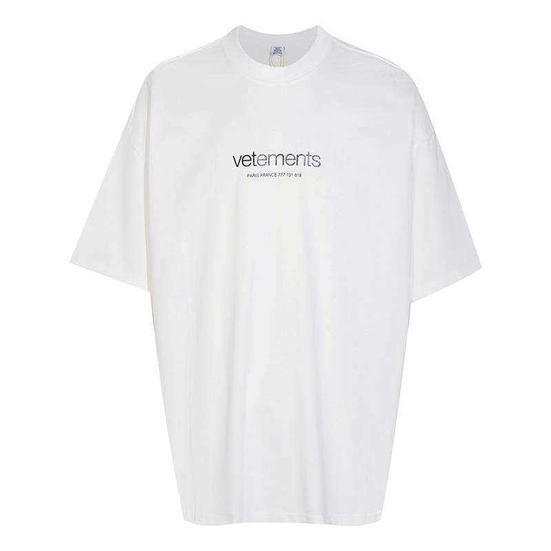 Vetements White Logo Printed Round Neck T-shirt