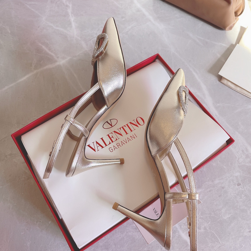 Valentino Vlogo Signature 80mm Slingback Pumps Silver