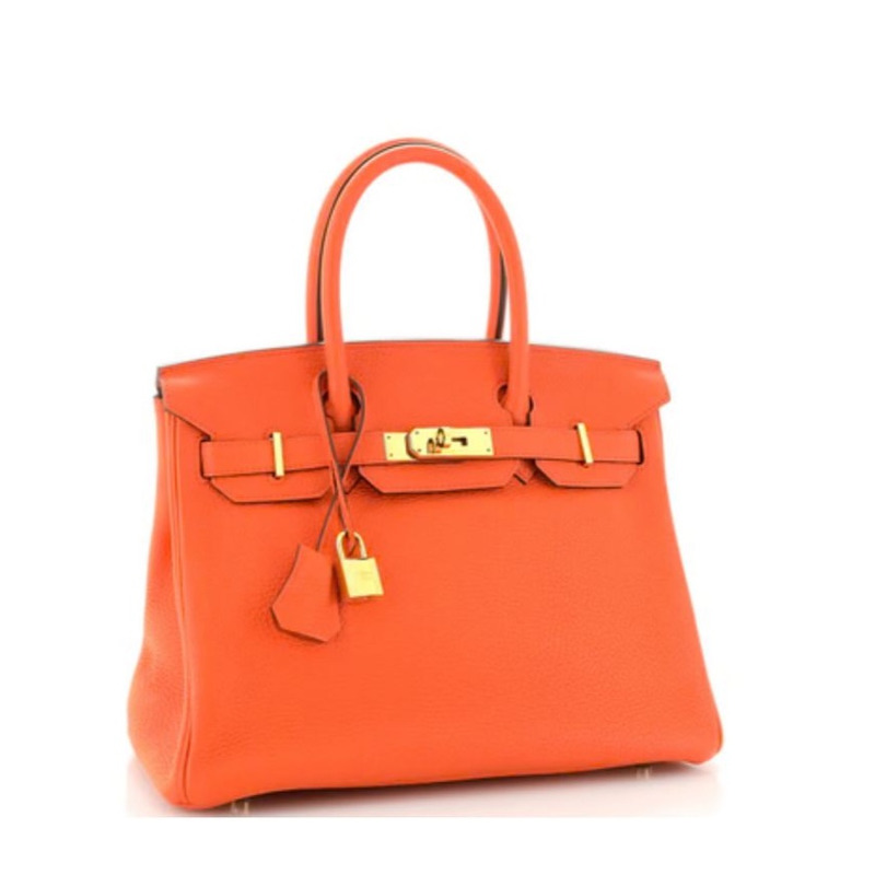 H**mes birkin handbag orange poppy clemence with gold hardware 35 orange