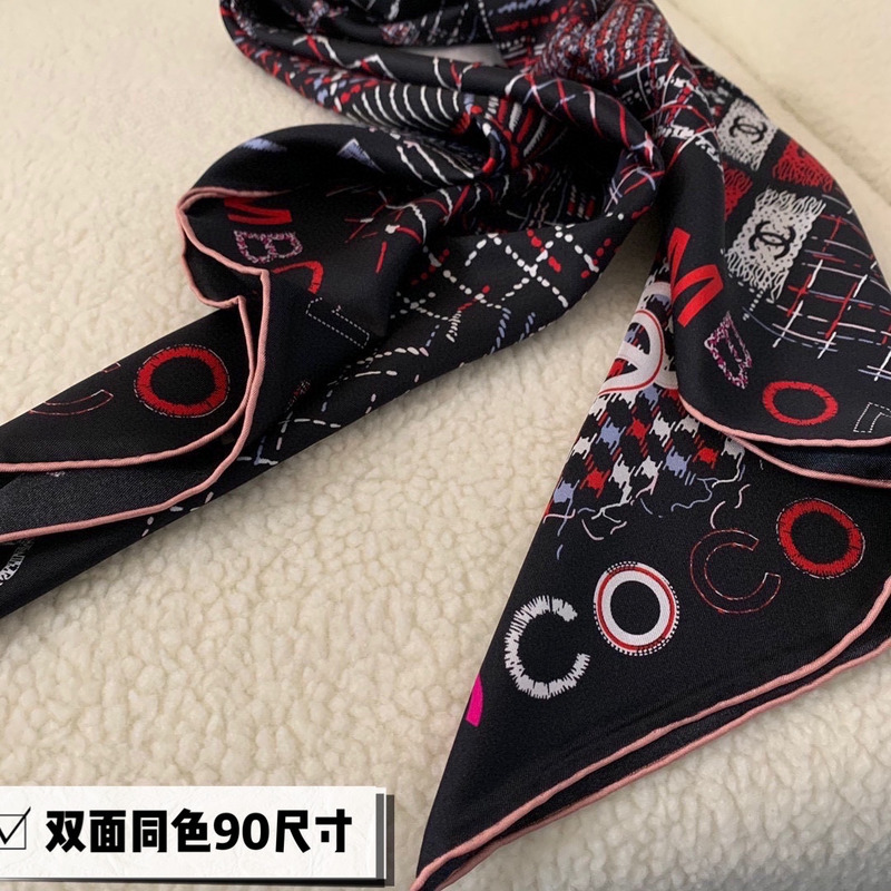 Ch*el silk scarf multicolor black