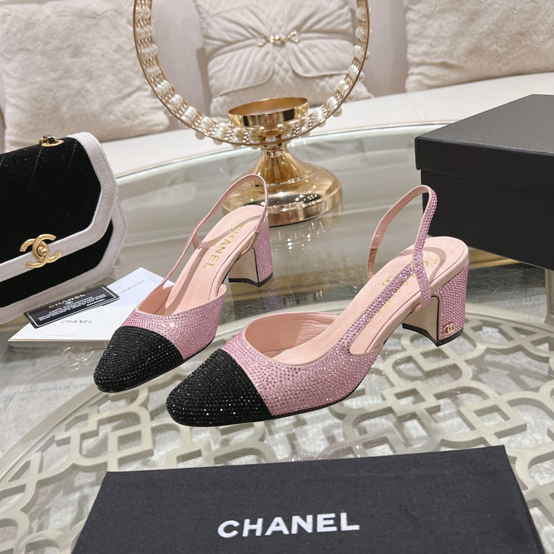 Ch*el slingbacks pink & black heels