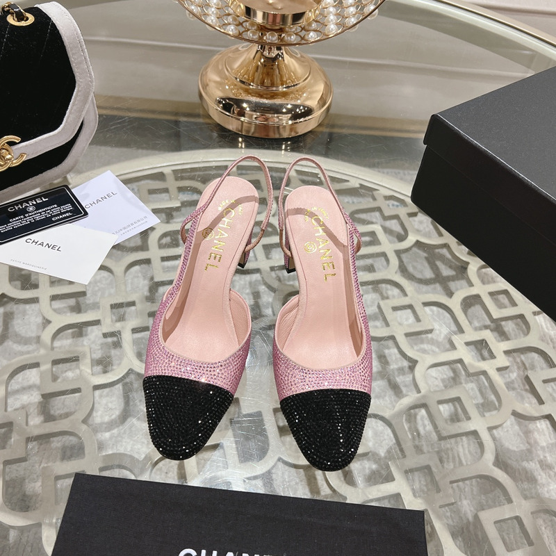 Ch*el slingbacks pink & black heels