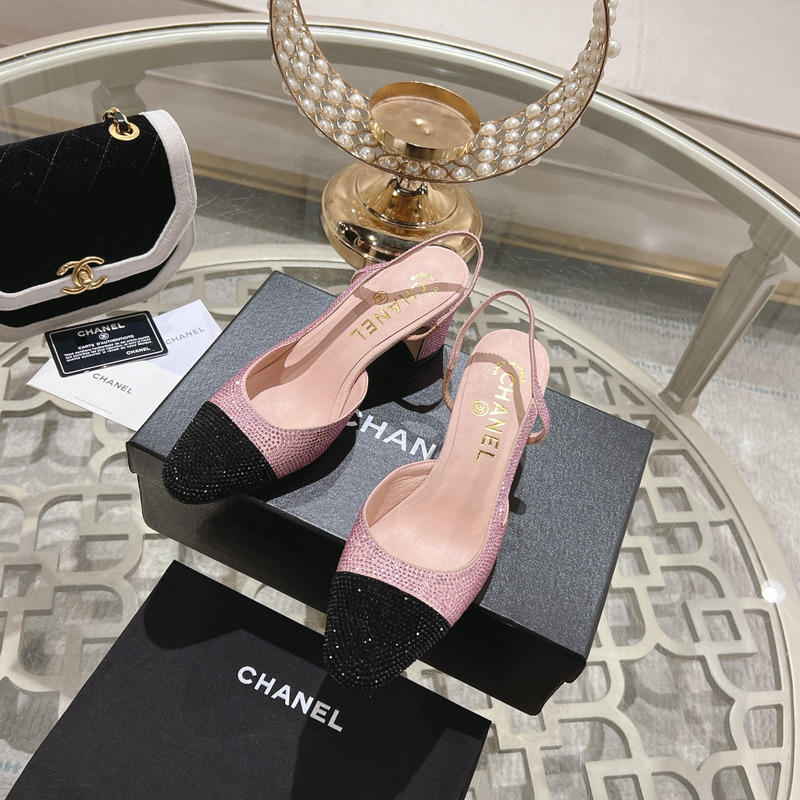 Ch*el slingbacks pink & black heels