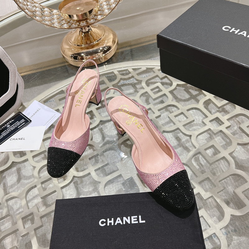 Ch*el slingbacks pink & black heels