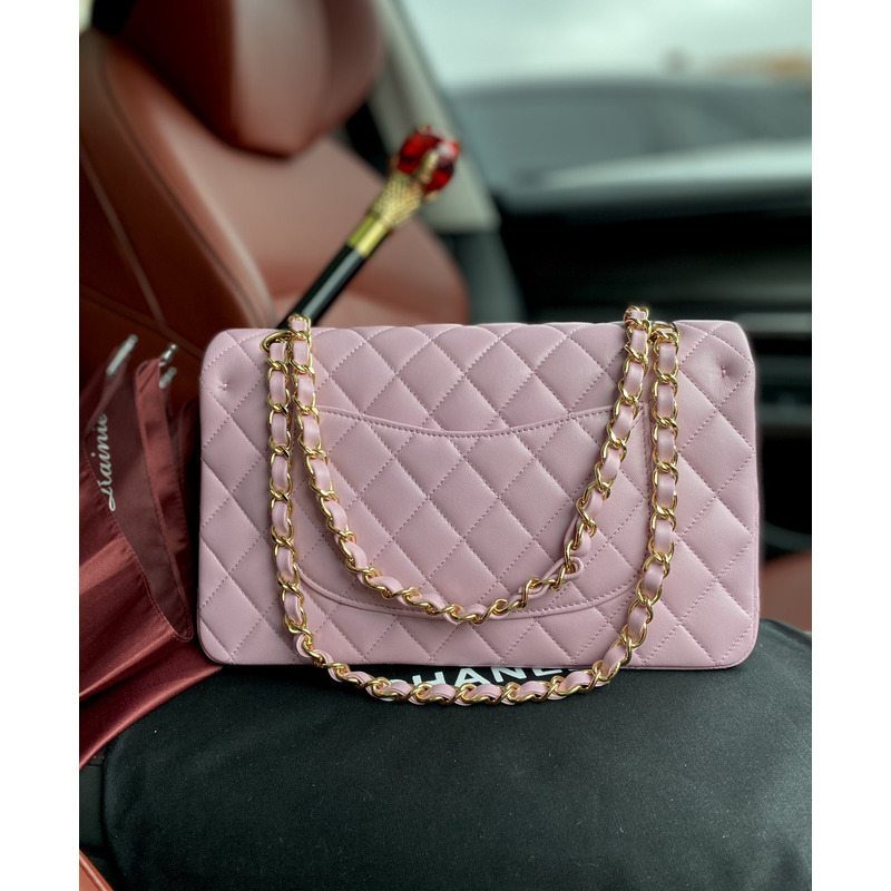 Ch*el classic flap bag sheepskin diamond chain classic flap bag gold buckle cherry blossom pink