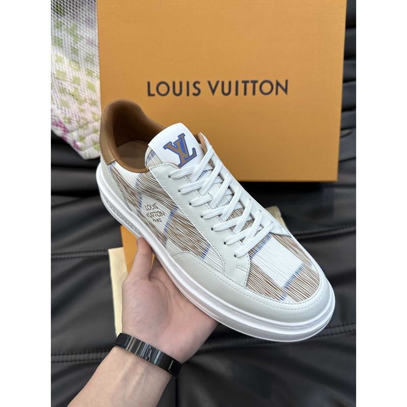 l**is V*t*n beverly hills street style logo sneakers in white&brown