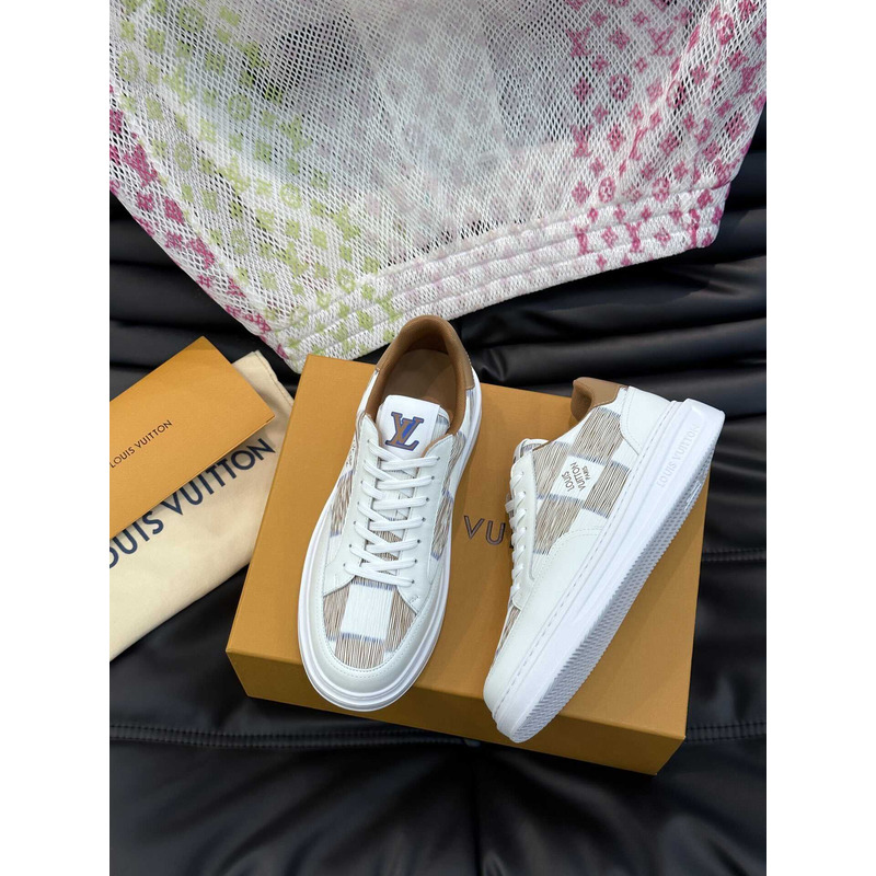 l**is V*t*n beverly hills street style logo sneakers in white&brown