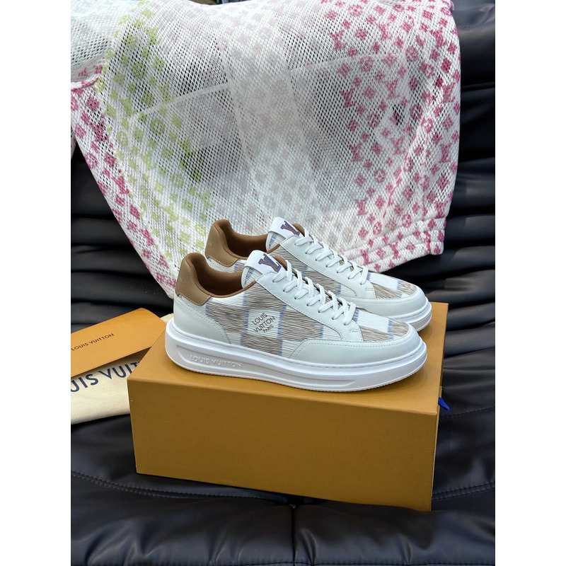 l**is V*t*n beverly hills street style logo sneakers in white&brown