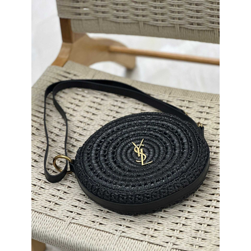 Saint Laurent Round Raffia Shoulder Bag Black