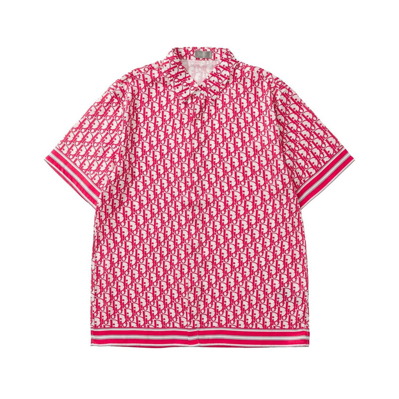 D*or oblique short-sleeved shirt red and white silk twill