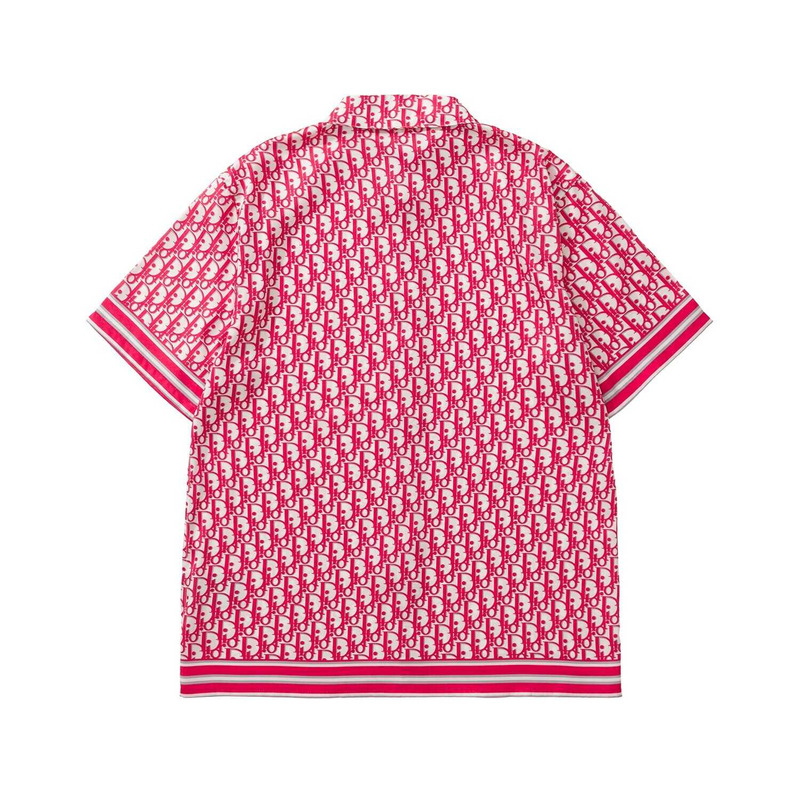 D*or oblique short-sleeved shirt red and white silk twill