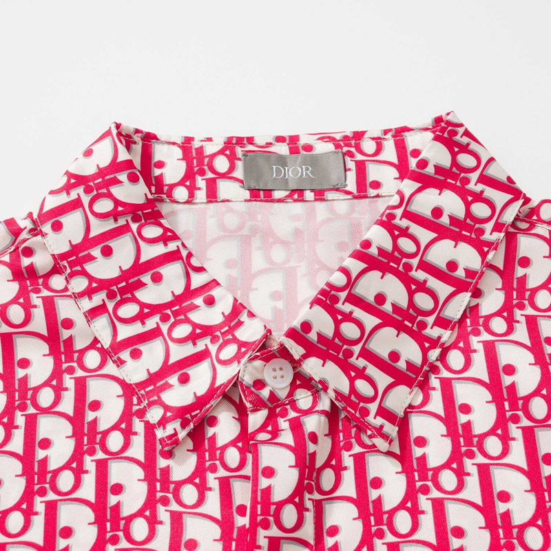 D*or oblique short-sleeved shirt red and white silk twill