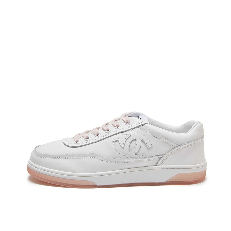 Ch*el sneaker calfskin pink and white