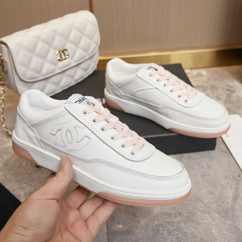 Ch*el sneaker calfskin pink and white