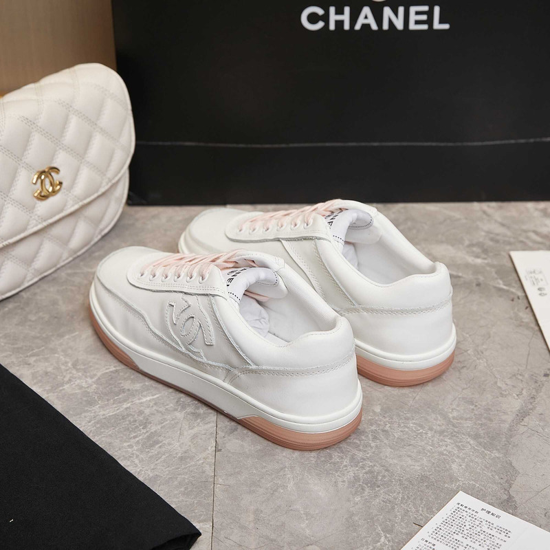 Ch*el sneaker calfskin pink and white