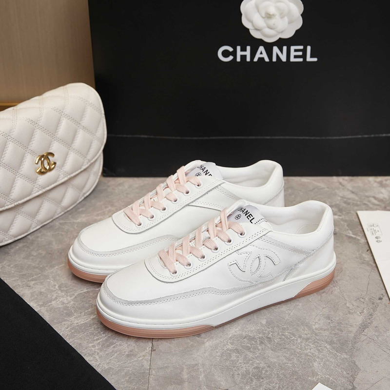 Ch*el sneaker calfskin pink and white