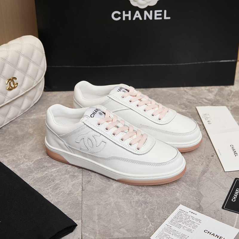 Ch*el sneaker calfskin pink and white