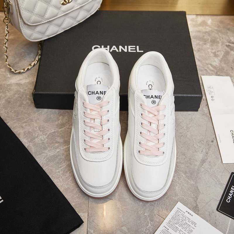 Ch*el sneaker calfskin pink and white