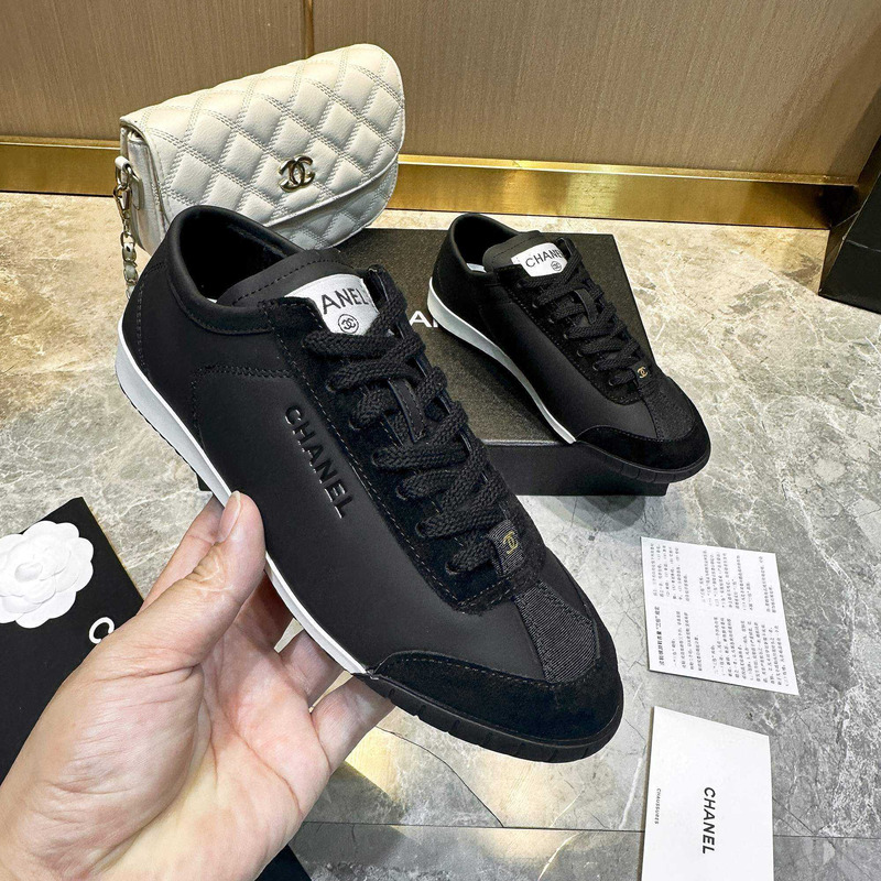 Ch*el sneaker calfskin & suede calfskin black