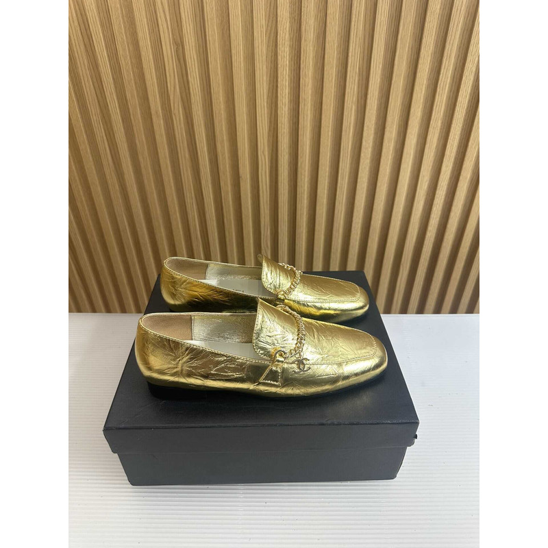 Ch*el moccasins calfskin & metal gold