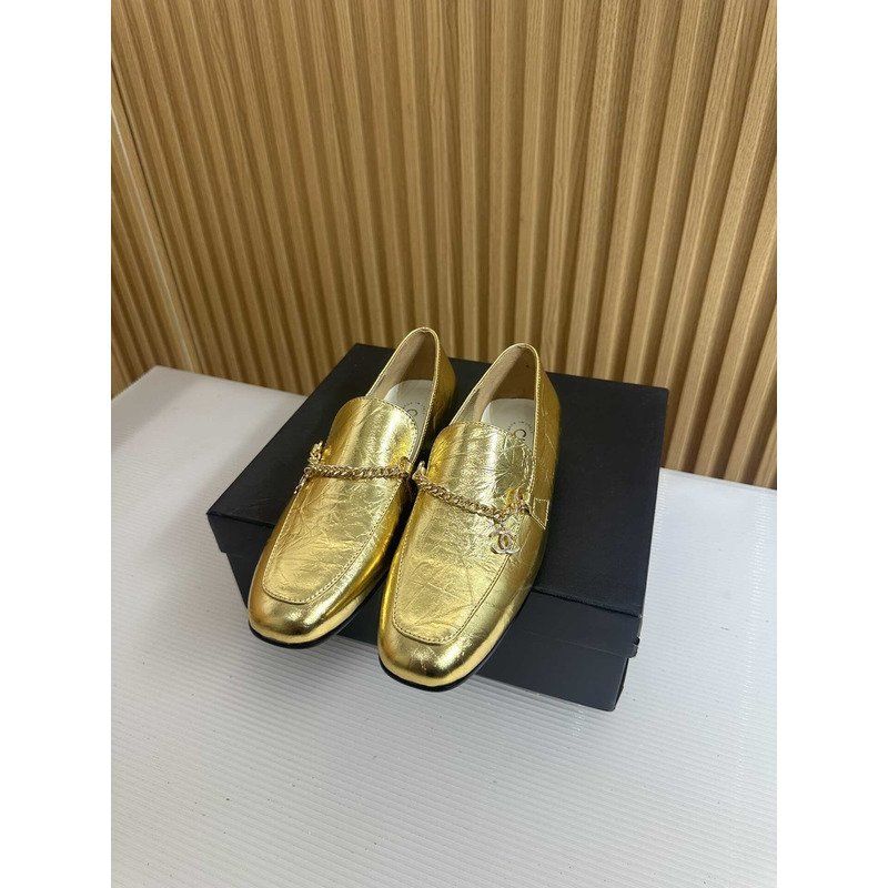 Ch*el moccasins calfskin & metal gold