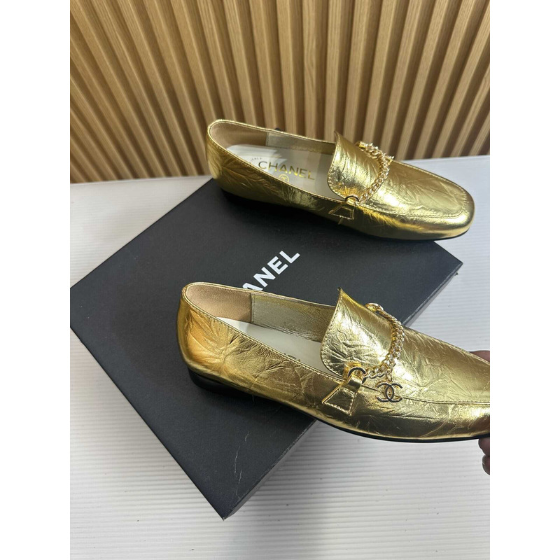 Ch*el moccasins calfskin & metal gold