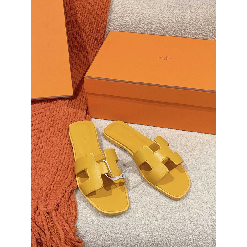 H**mes oran h sandals slippers classic yellow jaune citron