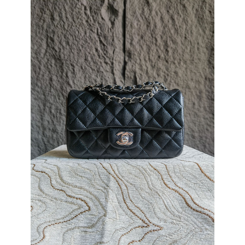 Ch*el mini rectangular flap black caviar with gunmetal hardware