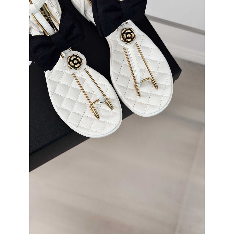 Ch*el leather bow sandals white