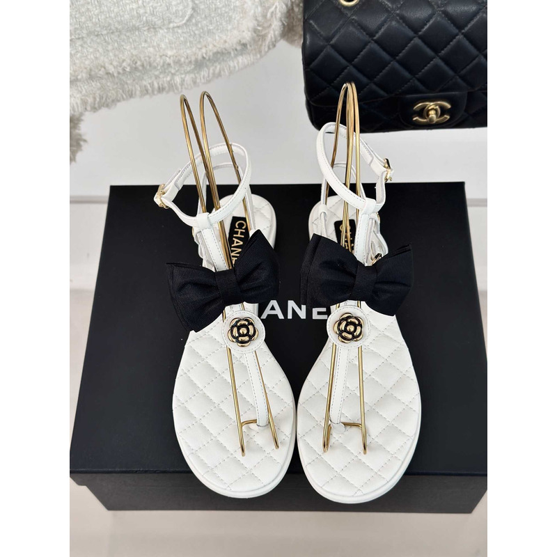 Ch*el leather bow sandals white