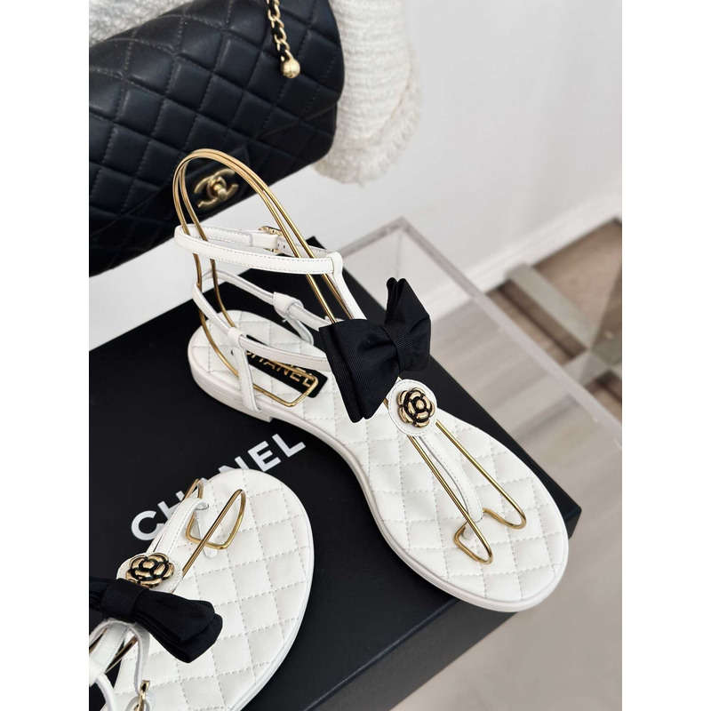 Ch*el leather bow sandals white