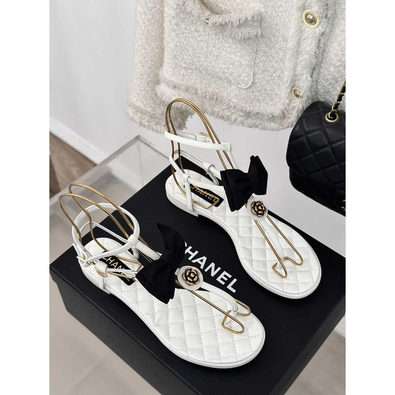 Ch*el leather bow sandals white