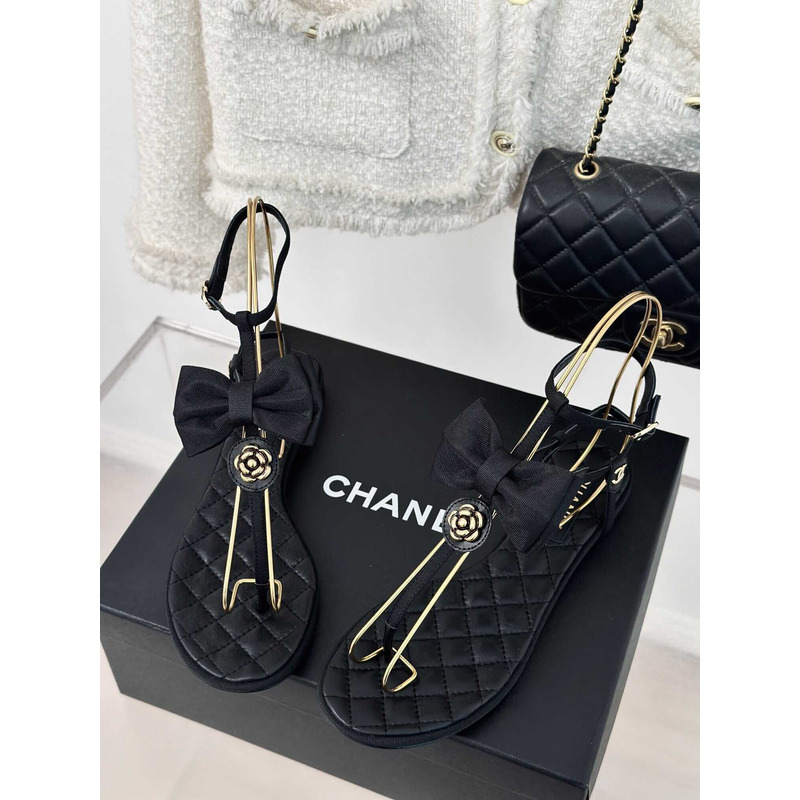 Ch*el leather bow sandals black