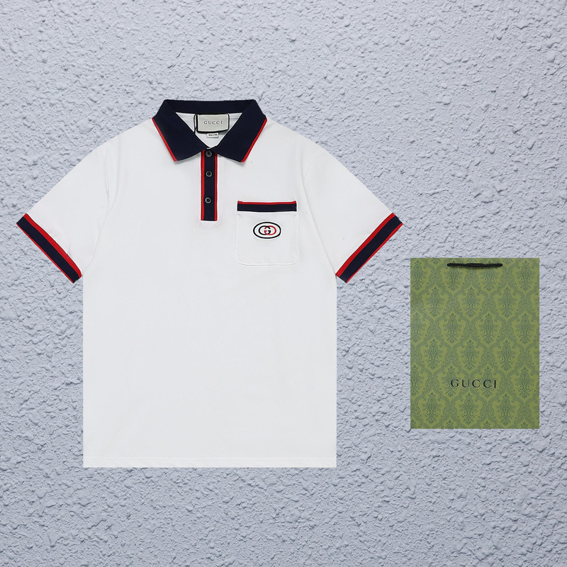 G*u*i men\''s white cotton piquet polo with interlocking g