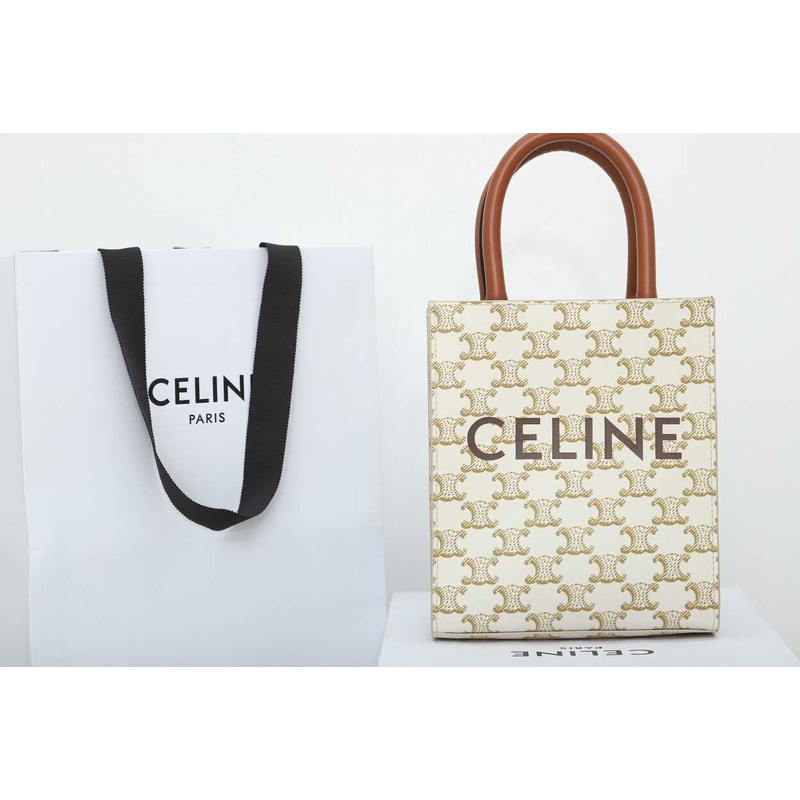 Ce**e vertical cabas triomphe canvas and calf leather with Ce**e printed mini tote bag