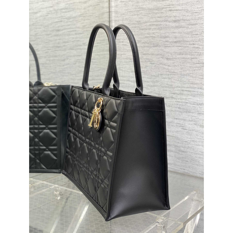 D*or medium D*or book tote macrocannage calfskin black