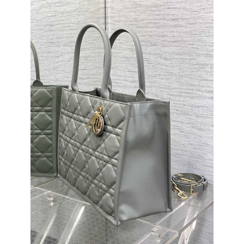 D*or medium D*or book tote macrocannage calfskin gray