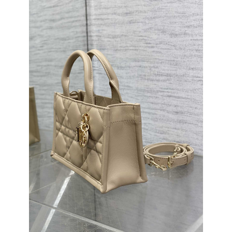 mini D*or book tote macrocannage calfskin trench beige