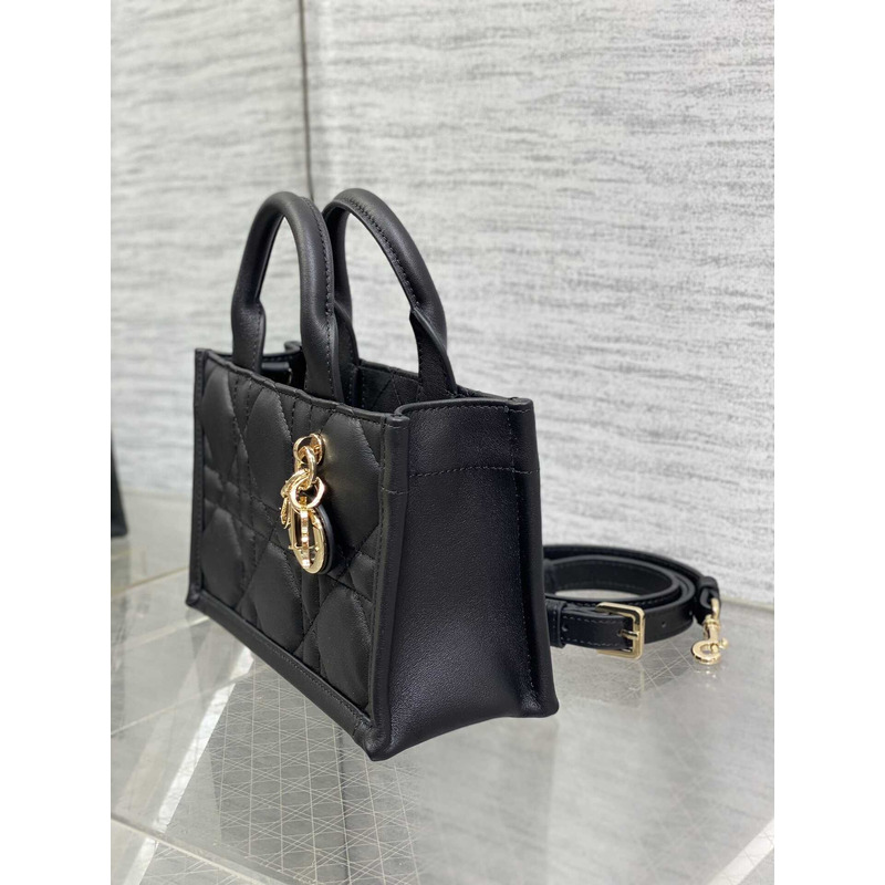 D*or mini D*or book tote macrocannage calfskin black