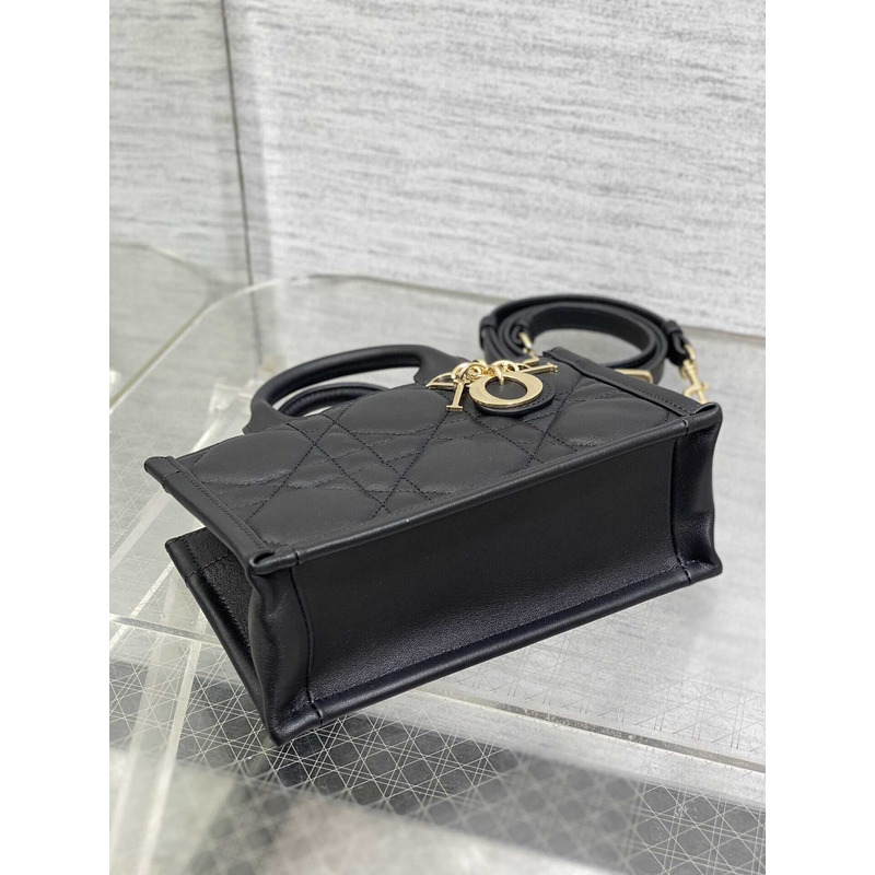 D*or mini D*or book tote macrocannage calfskin black