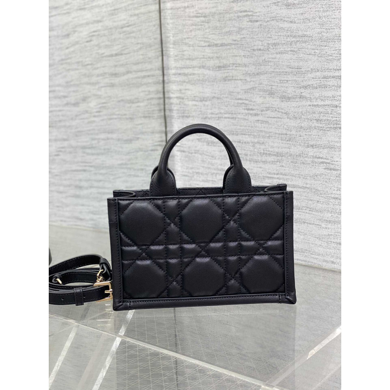 D*or mini D*or book tote macrocannage calfskin black