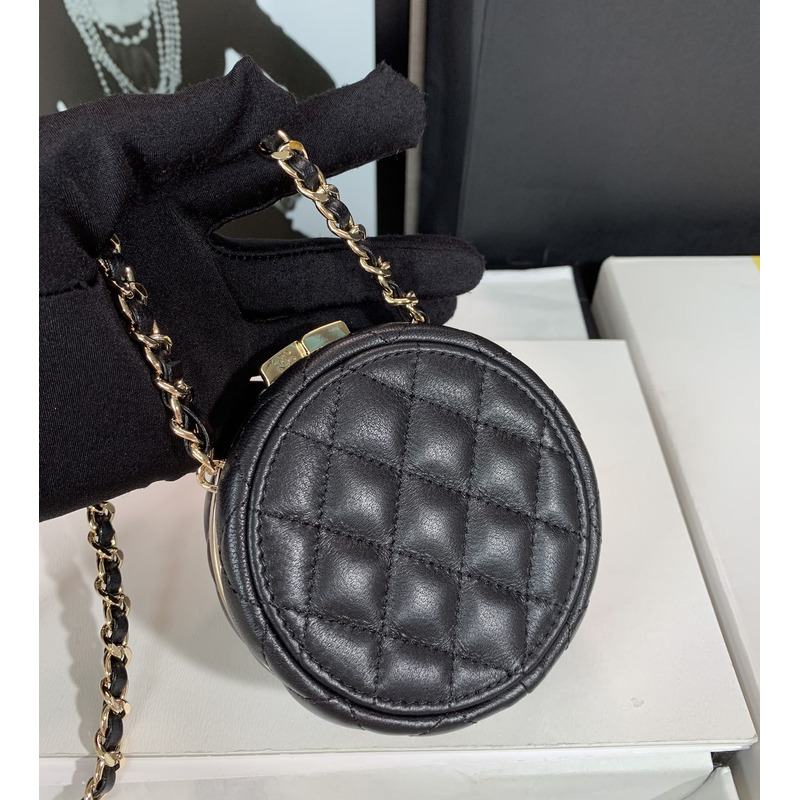 Ch*el cc mirror chip mini bag black white