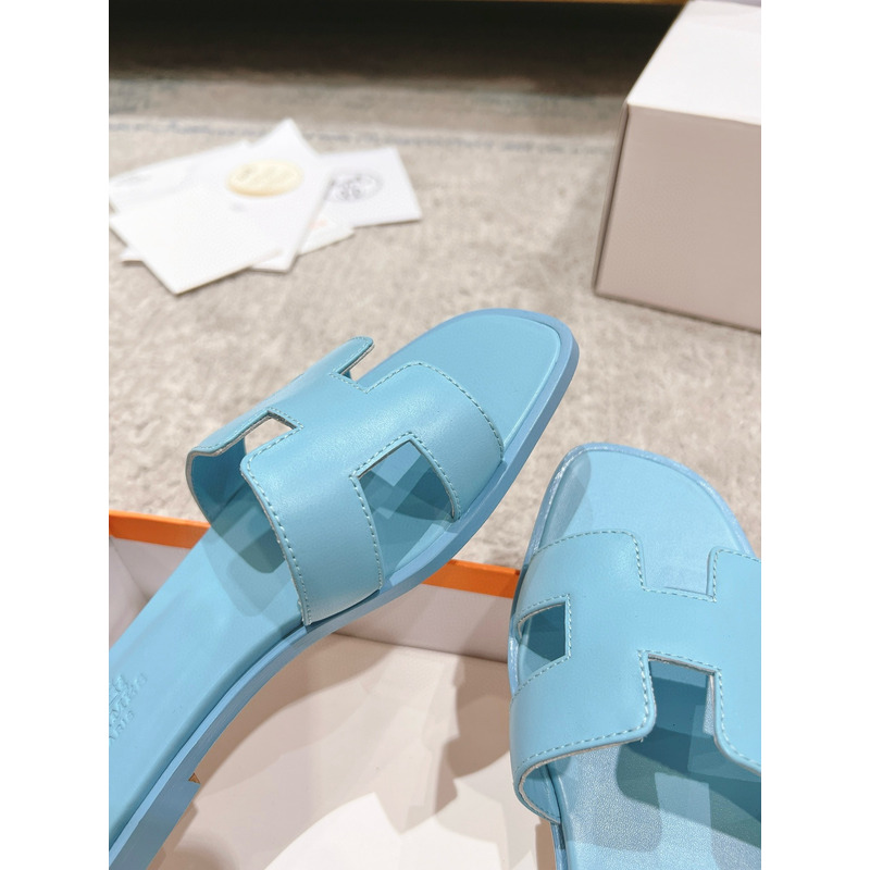 H**mes oran leather sandal light blue