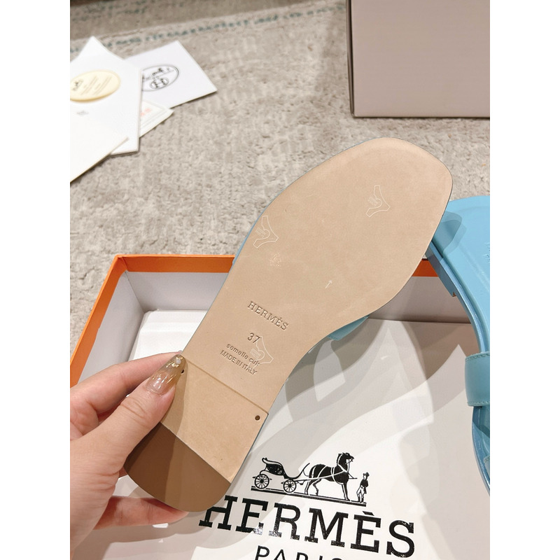 H**mes oran leather sandal light blue