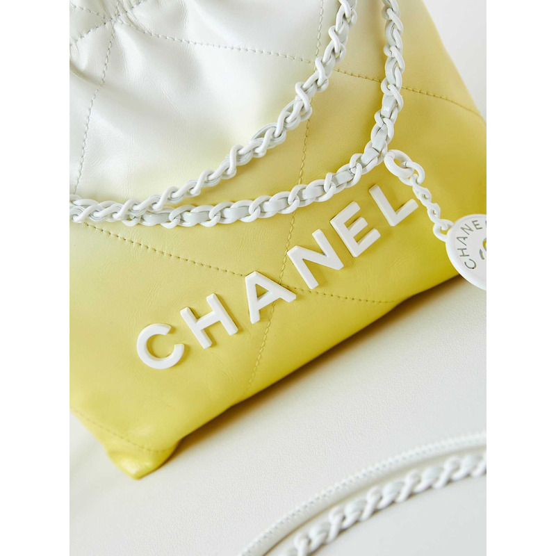 Ch*el handbag patent gradient calfskin & lacquered metal white & yellow