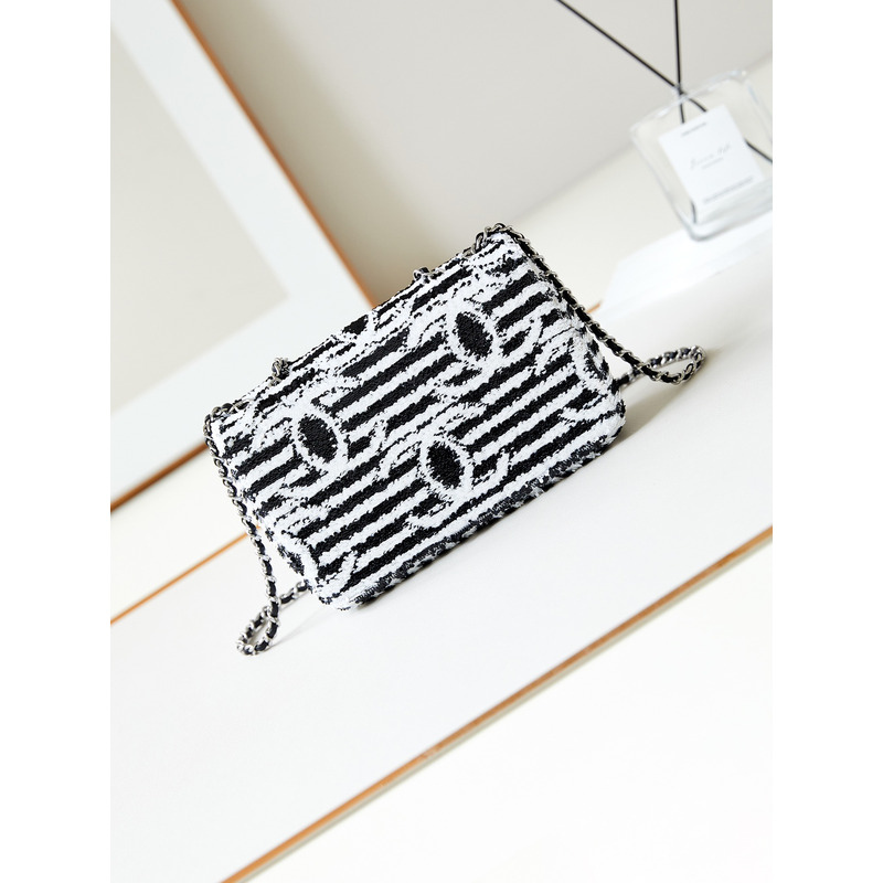 Ch*el small flap bag sequins black & white